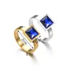 Anillos de boda estilo Punk, cristal azul cuadrado grande para mujeres, acero inoxidable, hombres, joyería de dedo de Color plateado