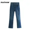 Aachoee Full Length Jeans Mulheres Mulheres Retro Zipper Mosca Calças Longas Feminino Casual 100% Algodão Lady Calças Mujer Pantalones 210413
