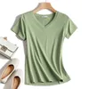 Yüksek Kaliteli Düz T Gömlek Kadın Pamuk Elastik Temel T-Shirt Yaz Tops Kısa Kollu T-shirt Tees Artı Boyutu S-5XL 210720