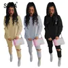 Cool Girl Streetwear Tracksuit Случайные 2 шт. Соответствующие комплекты женские наряды с длинным рукавом толстовки Толстовка Топные классические брюки отверстия 210525