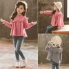 Frühlingshemd Mädchen Cartoon Plaid Rüschen Gefaltete Kinder Bluse Herbst Nette Mädchen Kleidung Für 6 8 10 12 14 210331