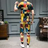 Brand Casual Suits Plaid Print Tracksuit Men 2Pcs Tshirt Sweatpants Streetwear Nightclub Party Social Sets Men Clothes 210527