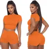 Designer Summer Tracksuit 2 Piece Set Sexig Backless DrawString Round Neck Tee Mini Short Women Sportwear Jogging Suits Plus Size Clothing