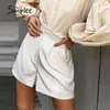 Zipper arruffato con cerniera Shorts Shorts High White Streetwear White Short Casual Summer Bottom Female 210719