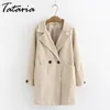 Tataria Plus Size Wollmischung Mantel für Frauen Winter Lange Mäntel Weiblich Elegant Umlegekragen Outwear Jacke Lose Warm 210514