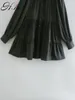 H.SA Mujeres Ruffles Vestidos de manga larga Camisa negra Turn Down Collar Button Up Vestidos de fiesta de gran tamaño Robe Mujer 210417