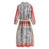 Moda damska z pasem Paisley Drukuj Midi Koszula Sukienka Vintage Trzy Czwarty Rękaw Button-Up Sukienki Mujer 210430