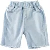 Летняя мода Обоященная Джинсовая длина колена Брюки для мальчиков и девочек Упругие повседневные шорты 210615