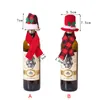 Noël Buffalo Plaid Mini Santa Chapeau et écharpe Couverture de bouteille de vin Porte-argenterie Ornements de table de Noël XBJK2110