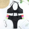 Summer Women's Black Swimsuit Mid Waist Bikini 2 Pieces Sport Style Sexy Bandeau Thong Brazilian Biquini Femle Bathing Suit 210722