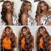 Body Wave Lace Front Wig HD Frontal 30 tum 150% Transparent Highlight Piano Färg Brown Blond Human Hair Wigs 13x4 Fulll Swiss Pre Plocked