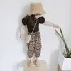 소녀의 정장 고삐 반팔 티셔츠 + 표범 - 인쇄 자른 바지 여름 아동복 210625