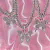 Pink Butterfly Cuban Link Necklace Chain Choker Women Wholesale Rhinestone Statement Gold Bling Hip Hop Necklace Men