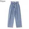 NBPM Fashion With Riem Button Baggy Jeans Vrouw Hoge Taille Streetwear Girls Wide Pen Jeans Broek Broek Mujer Mom Denim 210616