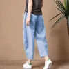 Shimai mulheres de algodão calças elásticas cintura vintage calças senhora solta casual s-2xl retro literário 211216