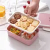 Lunchbox Vete Straw Cartoon Bento Portable Miljövänlig Mat Förvaringsbehållare för barn Studenter School Microwavable 210423