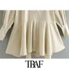 TRAF Women Chic Fashion With Buttons Ruffled Mini Shirt Vintage Long Sleeve Pleated Female Dresses Vestidos Mujer 210415