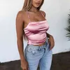 High Quality Fashion Women Sexy Style Satin Silk Backless Back Bandage Vest Blouse Tops Strappy Summer Beach Cami Tank 210607