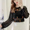 Kimutomo Chic Kazak Kadın Bahar Moda Bayanlar O-Boyun Karikatür Uzun Kollu Ince Dış Giyim Casual 210521 Tops