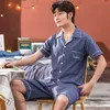 Summer Plus Size 100% Cotton Short Sleeve Pajama Sets for Men Sleepwear Suit Male Homewear Pijama Lounge Wear Women Clothes 210901
