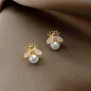 2021 New Trendy simple and luxurious Pearl Earring Charm Lady design sense bee insect Earrings Jewelry For Women girls Party Wedding Gifts