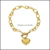 Link, Bracciali a catena Gioielli Bracciale a cuore dorato in acciaio inossidabile Ot Button Up Fashion Drop Delivery 2021 Dxz30