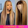 Long Straight Hair Highlight None Lace Frontal Brazilian Wigs Honey Blonde Ombre Brown Synthetic Wig For Black Women