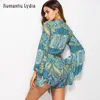 Women 2021 Boho Floral Playsuit Summer Casual Print Knitted Lace Up Deep V Neck Rompers Womens Jumpsuit Sportsuit Beach Wear Women's Jumpsui