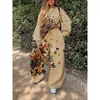 2 sztuki Zestawy Afryki Zestaw Dla Kobiet O-Neck Butterflies Drukuj Elastyczna Bluza + Lace-Ulepki Dashiki Rękaw Suit dla Lady Y0625