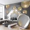 3D Custom Printing Interior Decoration Wallpaper Metall Kugel verlängerter Raum moderner einfacher Abdeckungszimmer TV -Hintergrund Wand STI6462233