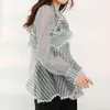 Women Asymmetrical Bow Organza Metal Button Runway Dress Stand Neck Long Puff Sleeve Fashion Spring Autumn 2F0289 210421