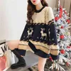 Kobiety Jesień Zima Boże Narodzenie Sweter Panie Dzianiny Jumper Pullover Snowflake Elk Print S i swetry 210427