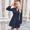 Damska wiosna Summer Polka Dot Dress Sukienka Kobiety 2021 Nowy Casual Lace Up V Neck Full Sleeve Slim Short Sukienka X0521