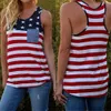 Women Tank Tops Casual Contrast Color Stripes Star Printed Spliced Sleeveless Summer Female Off Shoulder Pocket Loose Vest Tops 210507