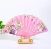Portable Ladies Folding Hand held Fans Wedding Party Favor Silk Cloth Floral Dance Show Props Fan Japanese style