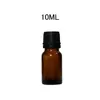 Botella de aceite esencial de vidrio ámbar de calidad, 10ml, 15ml, con reductor de orificio y tapa, viales marrones vacíos, herramientas para botellas