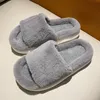 Winter House Fur Slippers Fuzzy Warm Plush Flat Shoes Fluffy Slippers Open Toe Sandals Non-slip Shoes