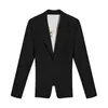 VGH Asymmetric Blazer For Women Notched Collar Long Sleeve Backless Sequined Chains Designer Coats Female Fashion 211019