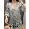 Kobiety Chic Moda Paisley Drukuj Drukuj Mini Dress Vintage V Neck Trzy Czwarty Rękaw Kobiecy Sukienki Vestidos 210416