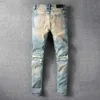 Jeans pour hommes 2021 Vintage Punk épissé hommes fermeture éclair plissé concepteur pour moto bleu Streetwear porté pantalon pantalon