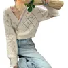 Cappotto lavorato a maglia con stampa floreale stile college primaverile corto Cappotto largo con scollo a V retrò carino maglione cardigan verde chiaro 210427