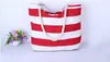 DHL50pcs Stuff Sacks Women Canvas Cross Stripes Color Patchwork Travel Beach Handbag Summer