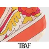 TRAF Mujeres Chic Moda Totem Imprimir Side Vents Shorts Vintage Cintura alta elástica Cordón Mujer Pantalones cortos Mujer 210722