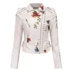 Autumn Embroidered Faux Pu Leather Jacket Women Fashion Locomotive Slim Short Design Coat 210430