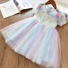 Liten Princess Party Dress For Girls Sequined Evening Gown Girls Födelsedag Klänning Kristall Fashion 3-8T Kids Casual Holiday Wear Q0716