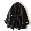 Women's Wool & Blends 2021 Double-sided Cashmere Coat Short Small Leather Belt Hepburn