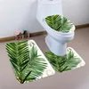 3PCS Bathroom Toilet Seat Cover Set Tropical Green Leaves Printed Toilet Pedestal Rug+Lid Toilet Cover+Bath Mat Home Decor 210401