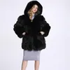 Manteau à capuche mi-long en fausse fourrure pour femme, chaud et Slim, à la mode, manches longues, simple boutonnage, 2022