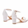 2021 Ankle Strap Frauen Sandalen Sommer High Heels Schnalle Damen Weiße Perle Hochzeit Schuhe Gladiator