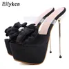 Pantoufles Eilyken été femmes doux Satin noeud papillon Mule talons hauts sandales Sexy diapositives chaussures de fête Woman220308